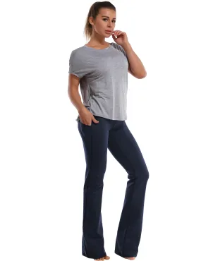 29" 31" 33" 35" 37"  Side Pockets Bootcut Leggings darknavy