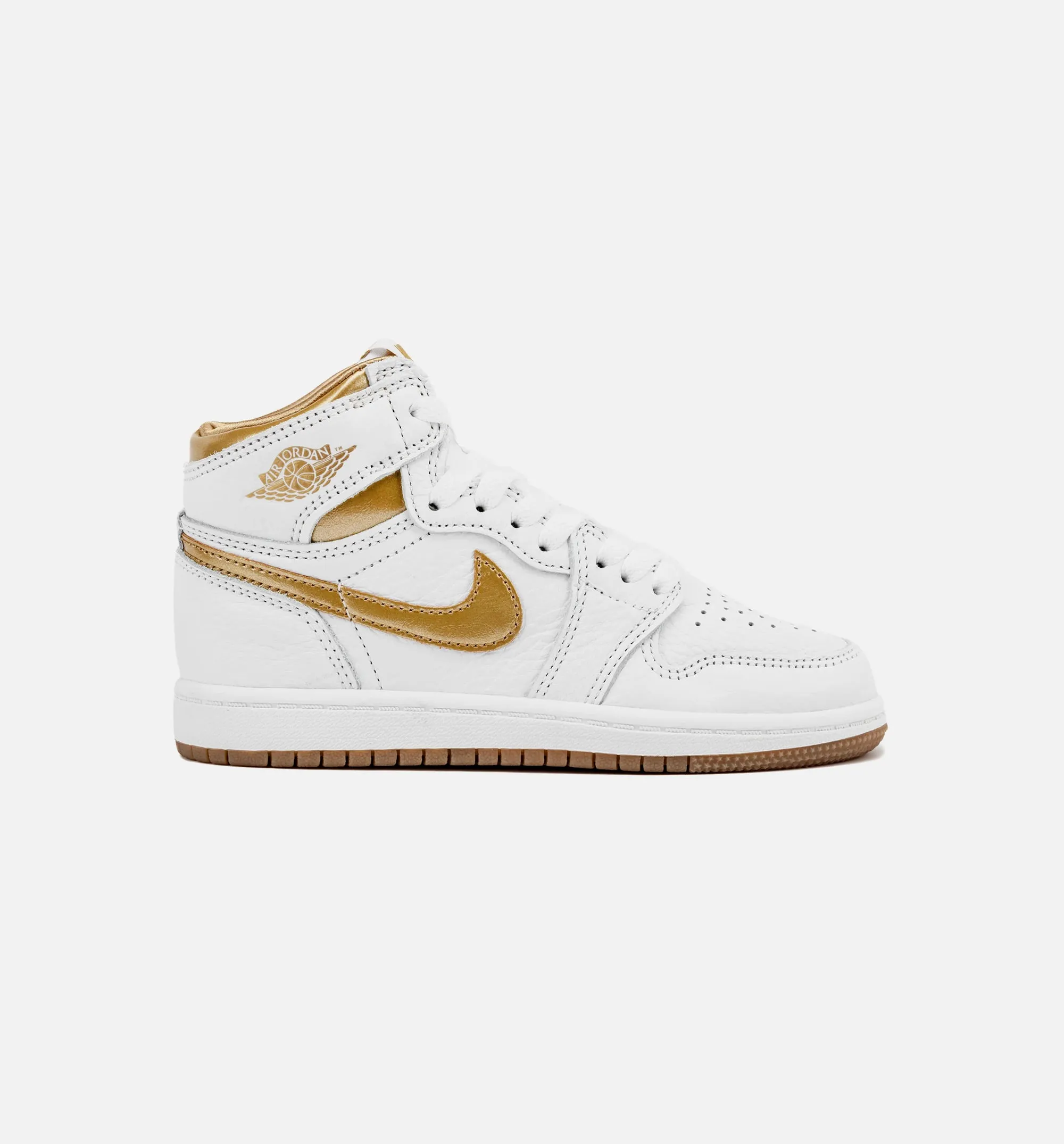 Air Jordan 1 Retro High OG White and Gold Preschool Lifestyle Shoe - White/Metallic Gold/Light Brown