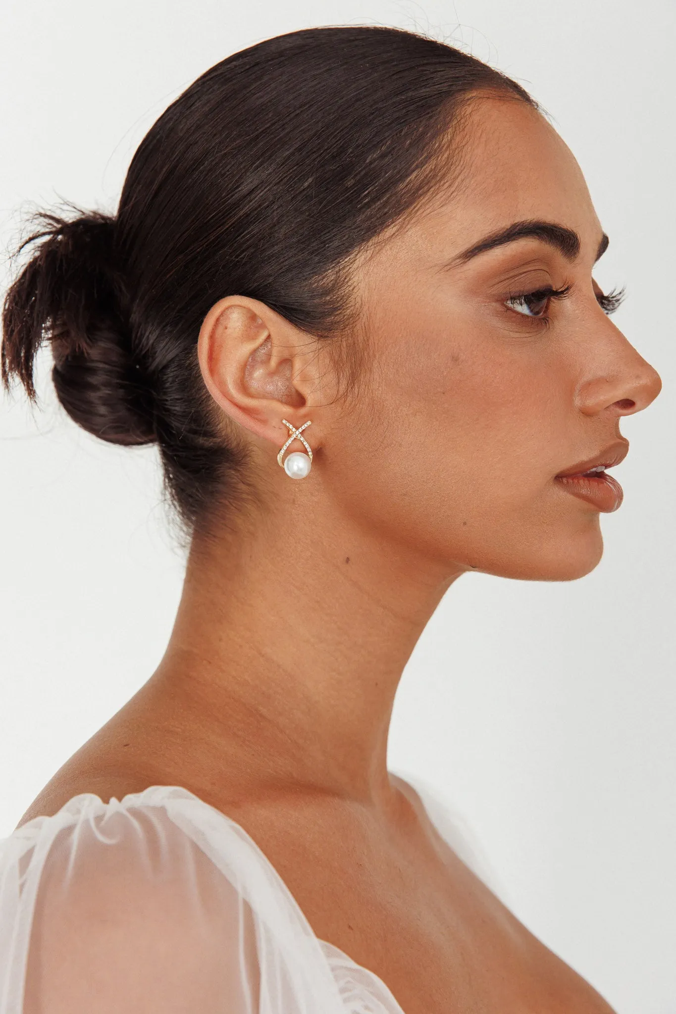 Aliyah Diamante X Pearl Earrings Gold