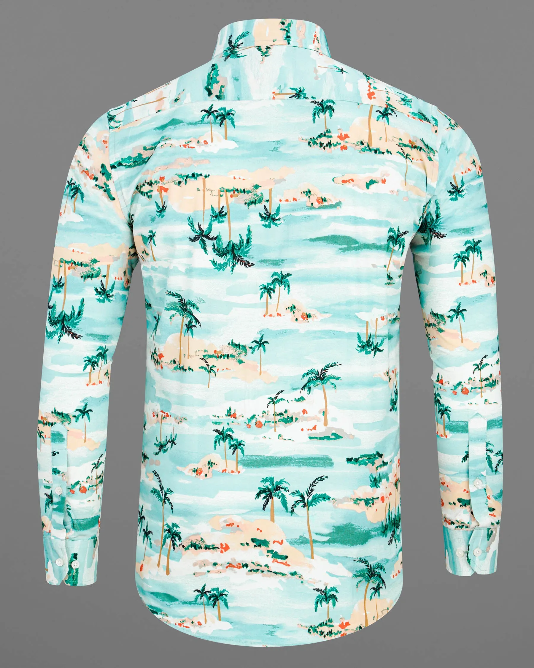 Aqua Island Sea Blue and Limed Spruce Green Tropical Printed Premium Cotton Shirt