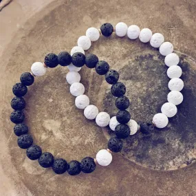 balance // black & white lava bead wrist mala bracelet