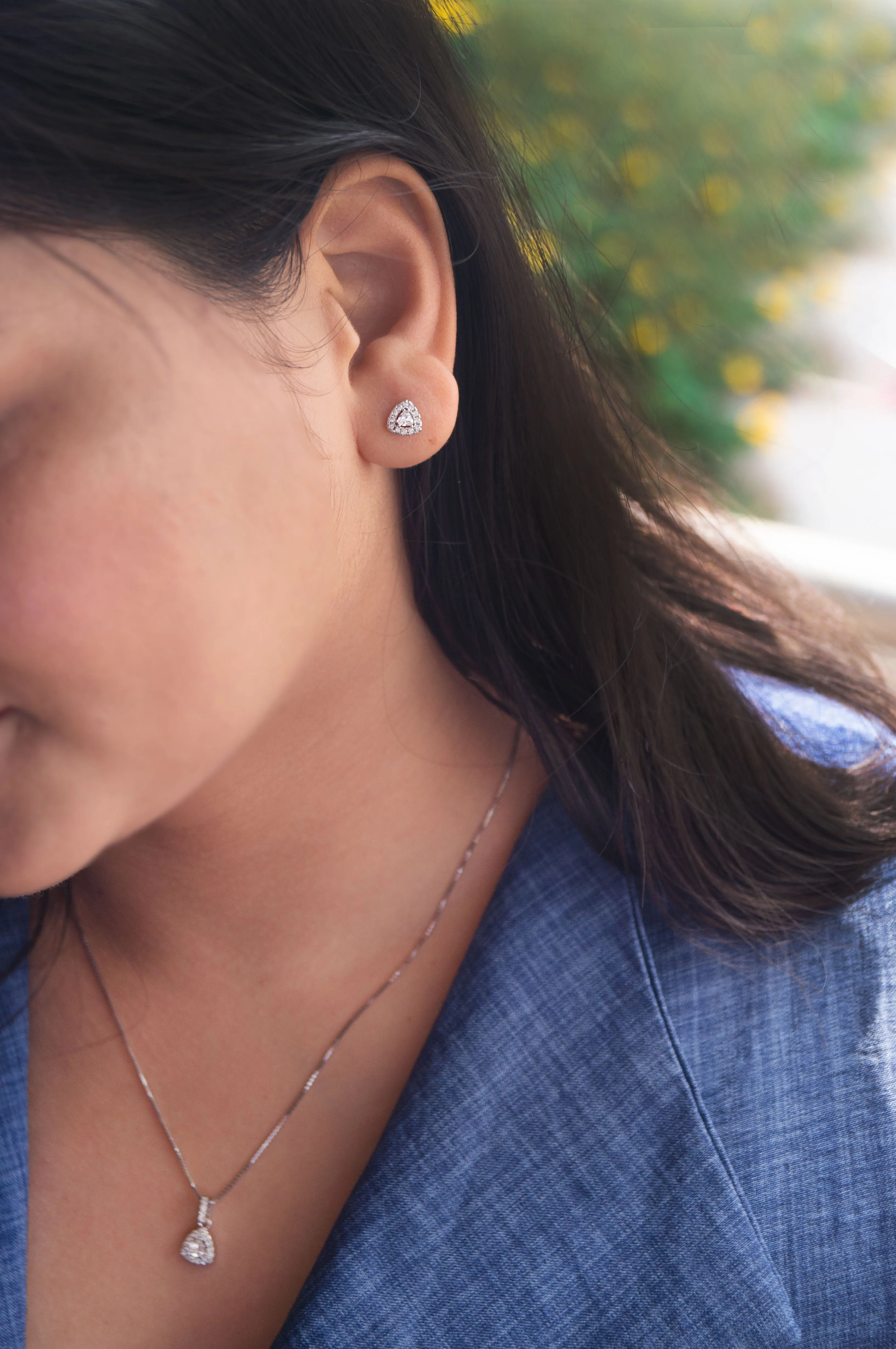 Blinging Triangle Sterling Silver Stud Earrings