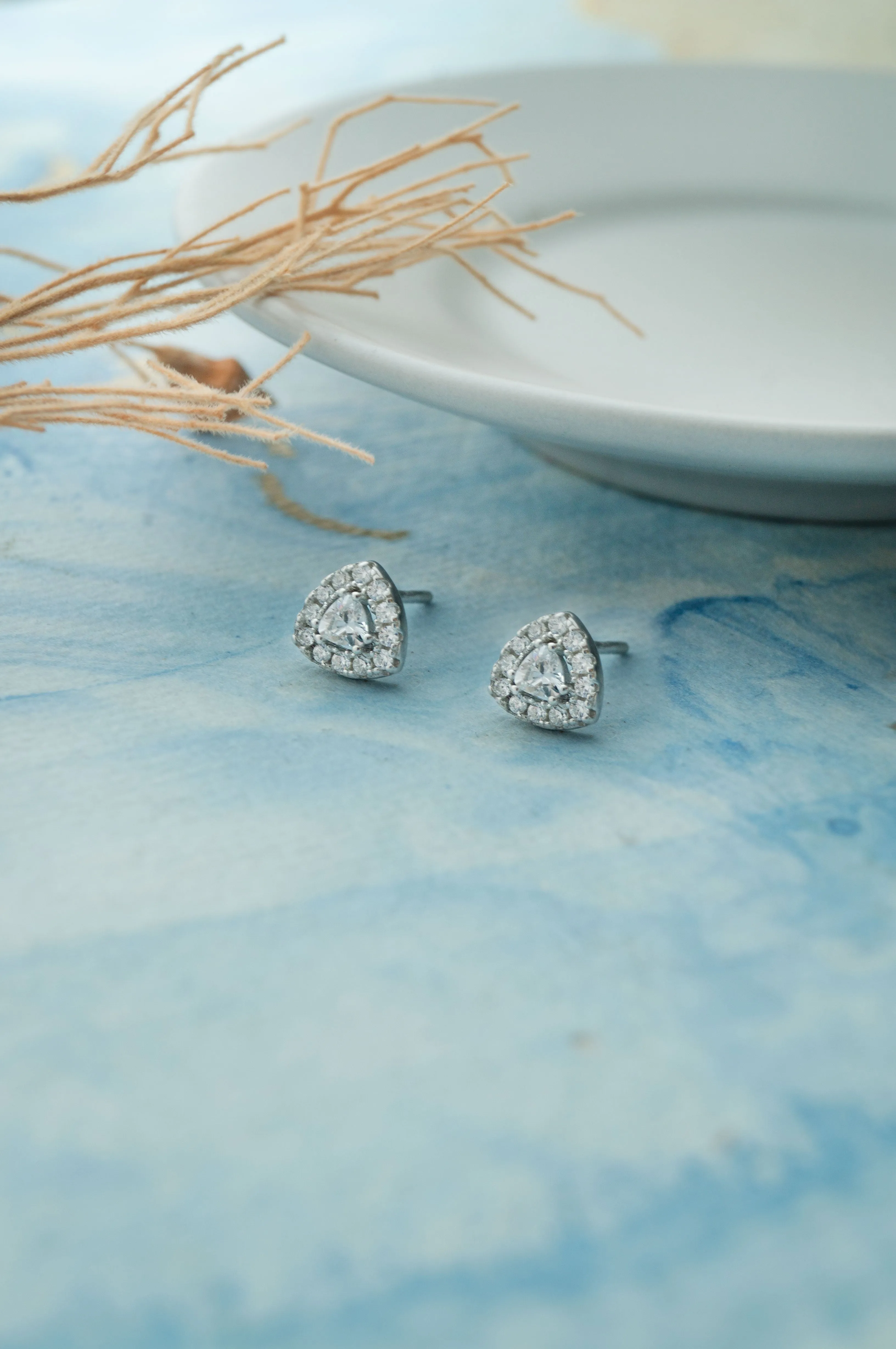 Blinging Triangle Sterling Silver Stud Earrings