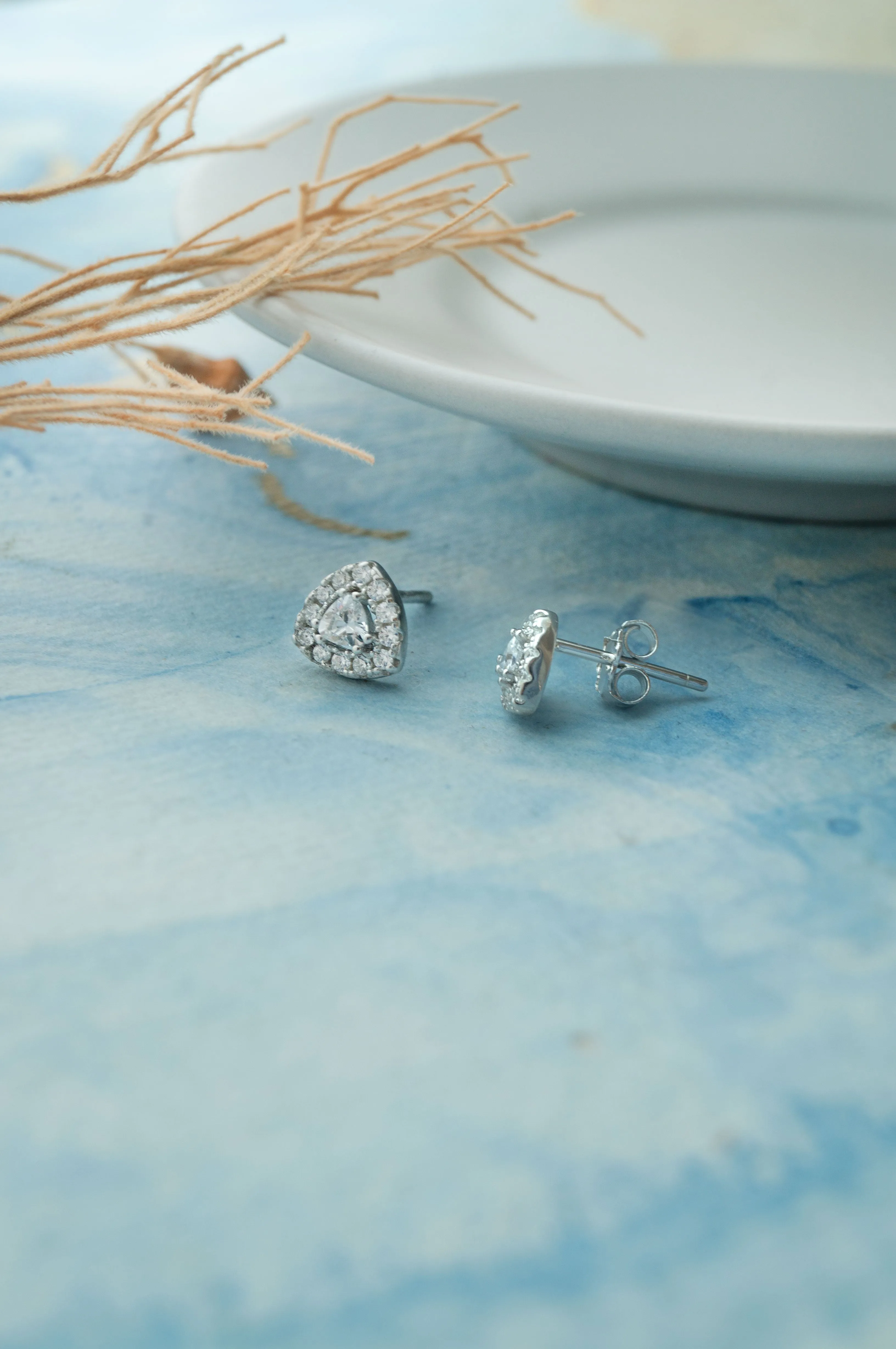 Blinging Triangle Sterling Silver Stud Earrings