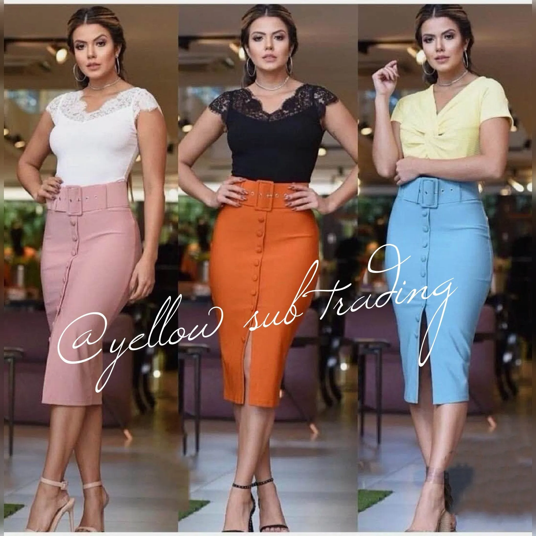 Butoon up High Waisted Pencil Skirt