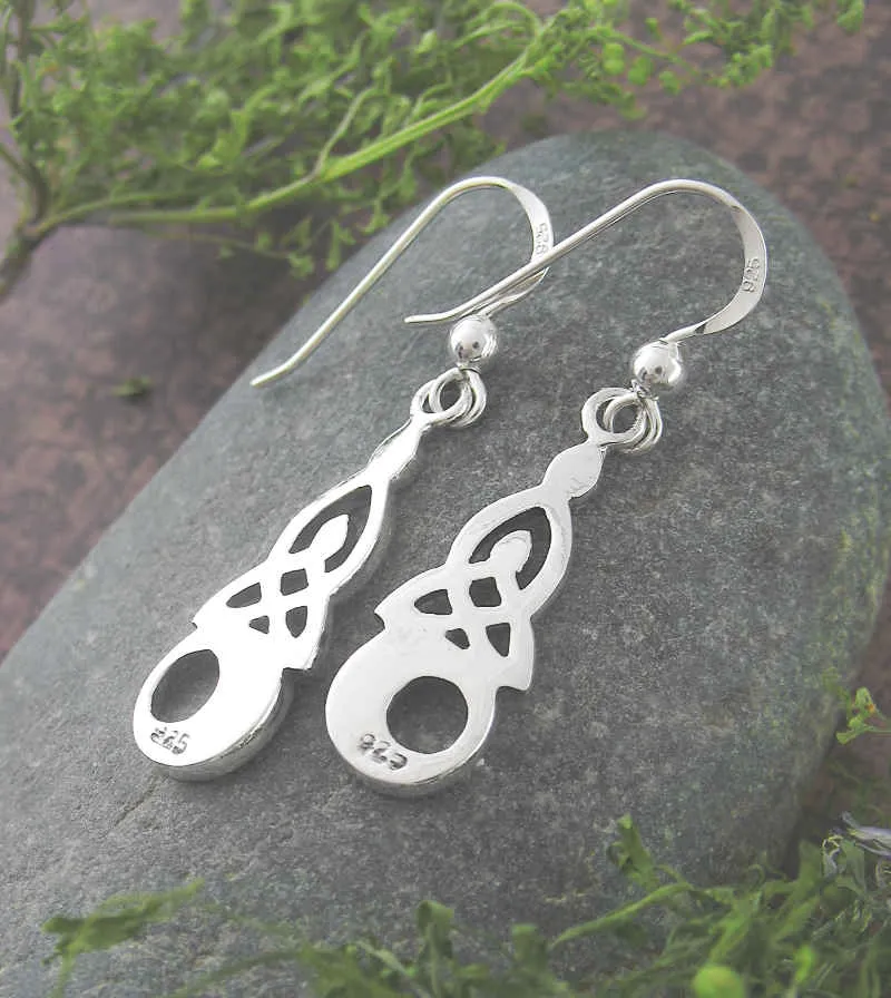 Celtic Triquetra Knot With Crescent Moon Drop Earrings