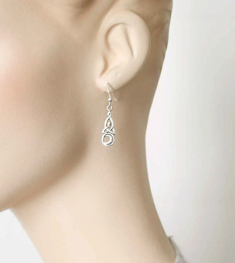 Celtic Triquetra Knot With Crescent Moon Drop Earrings