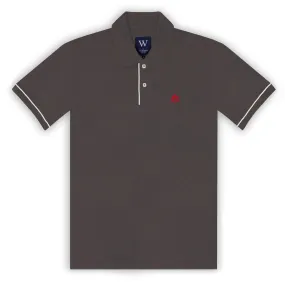 Charcoal Polo with White Piped Cuff