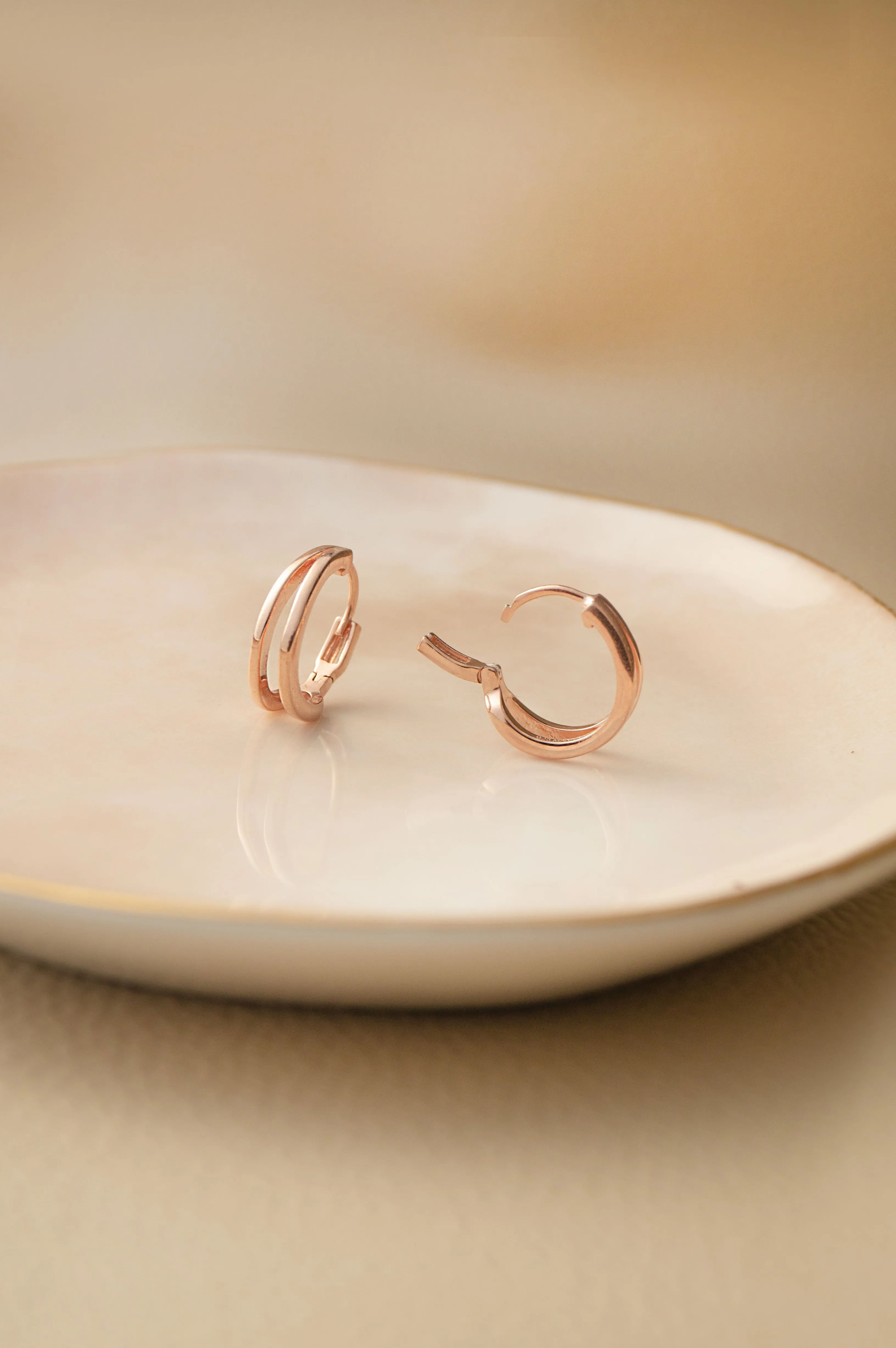 Dual Glam Rose Gold Plated Sterling Silver Hoop Earrings