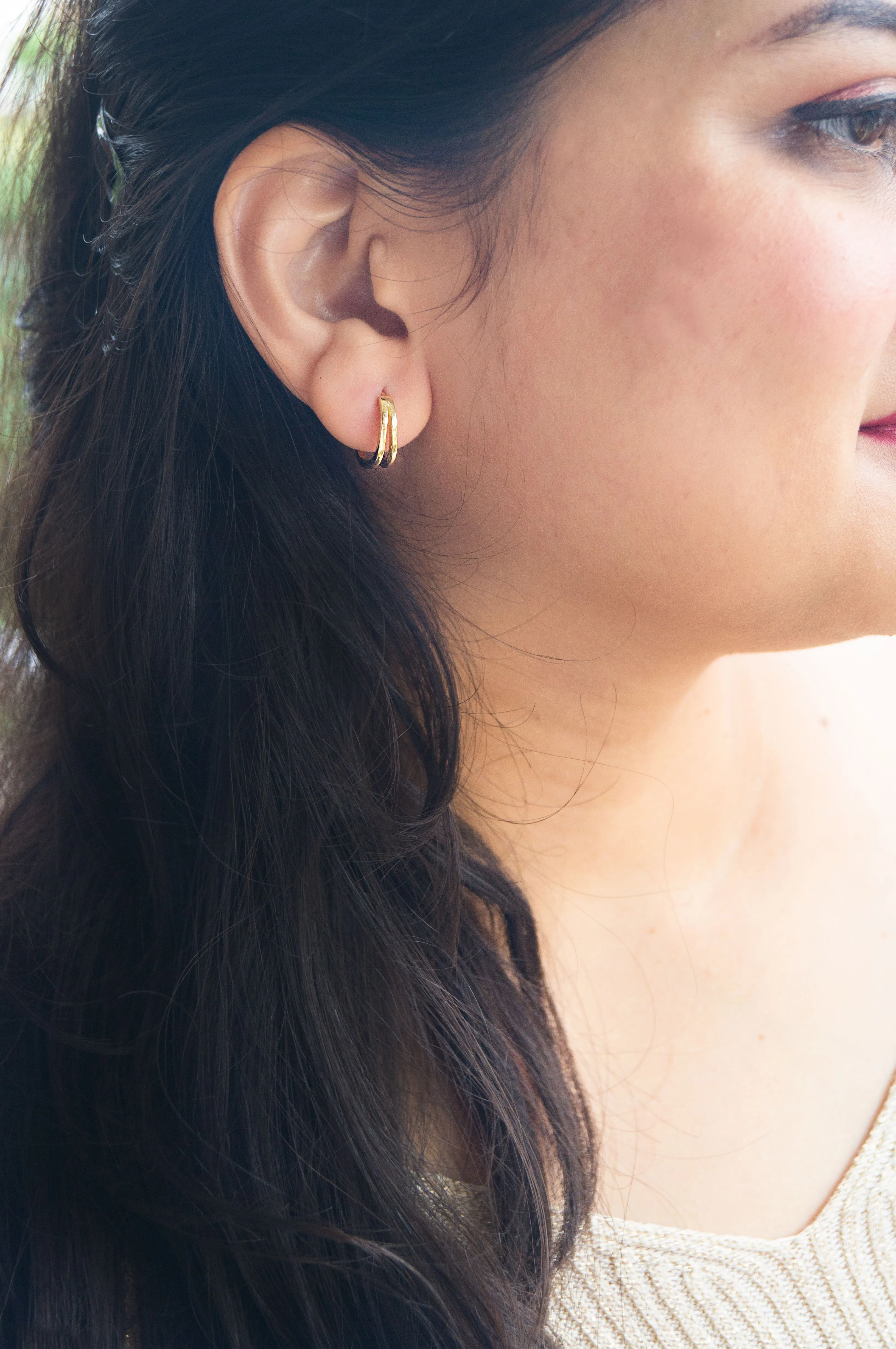 Dual Glam Rose Gold Plated Sterling Silver Hoop Earrings