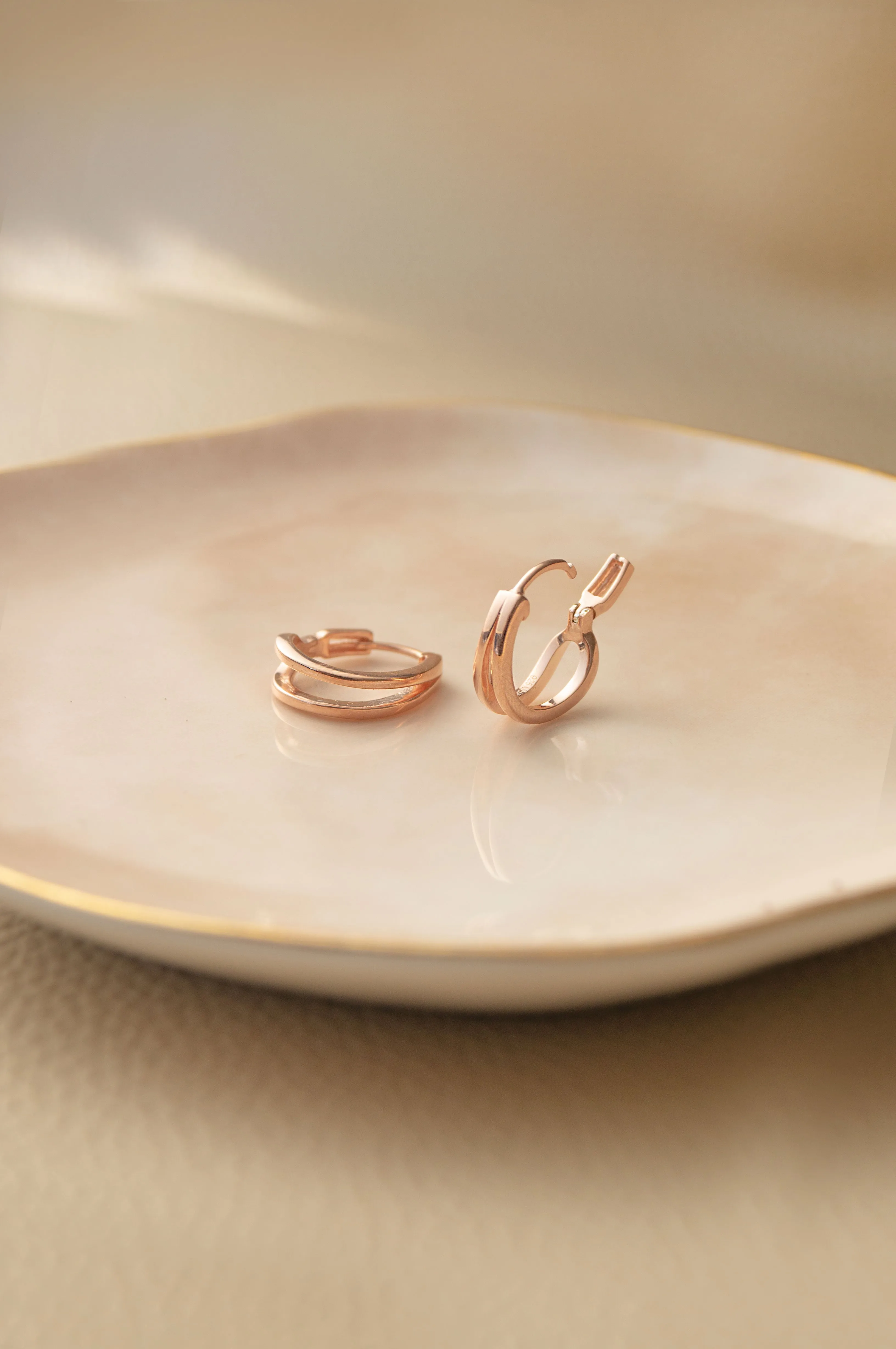 Dual Glam Rose Gold Plated Sterling Silver Hoop Earrings