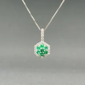 Estate 14K W Gold 0.15ctw Emerald & 0.10ctw SI1/H Diamond Hexagon Pendant