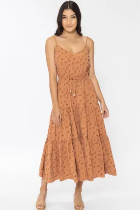 Hope Rust Spring Ditsy Tiered Strappy Midi Dress