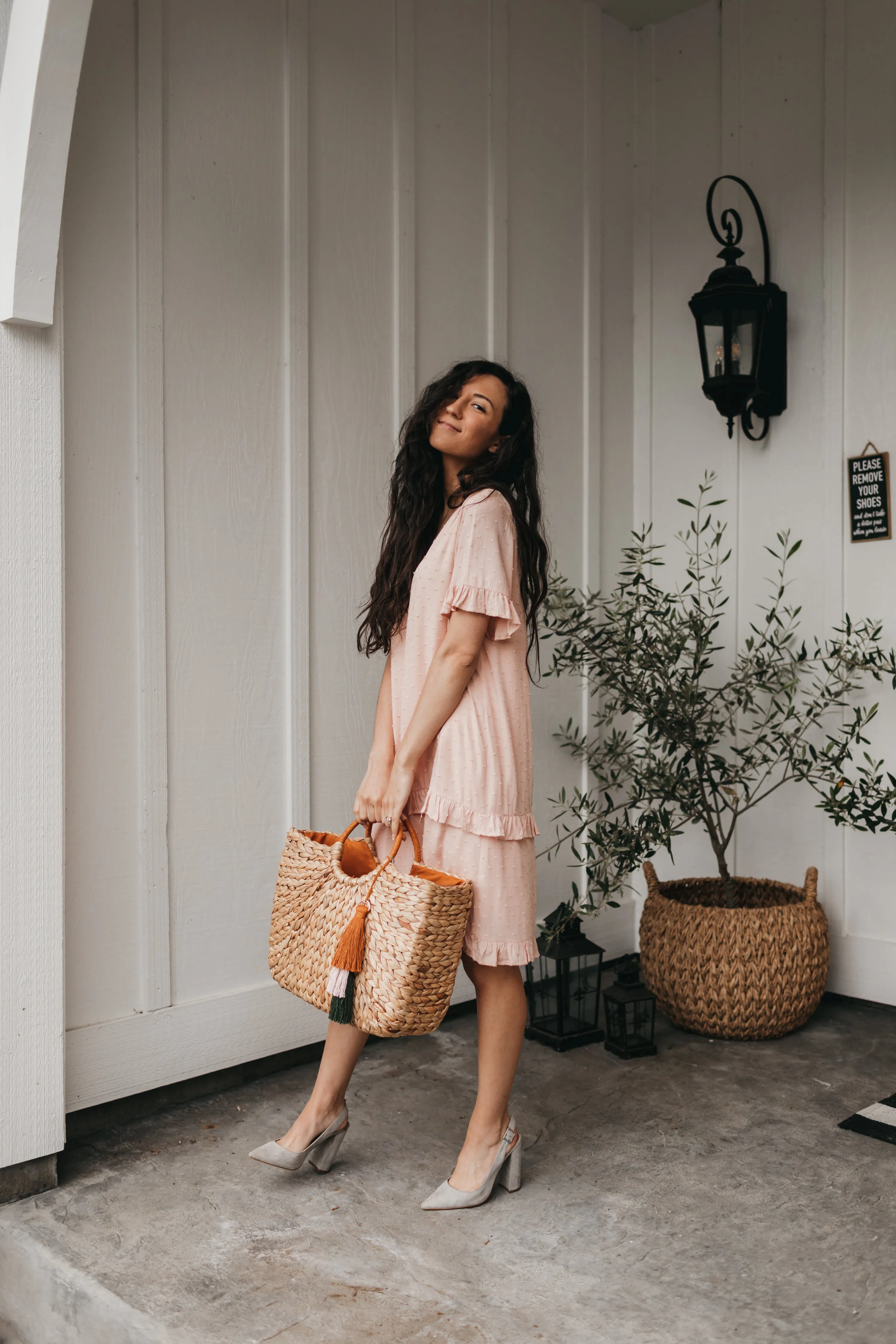 Kaylee Swiss Dot Flare Dress in Peach