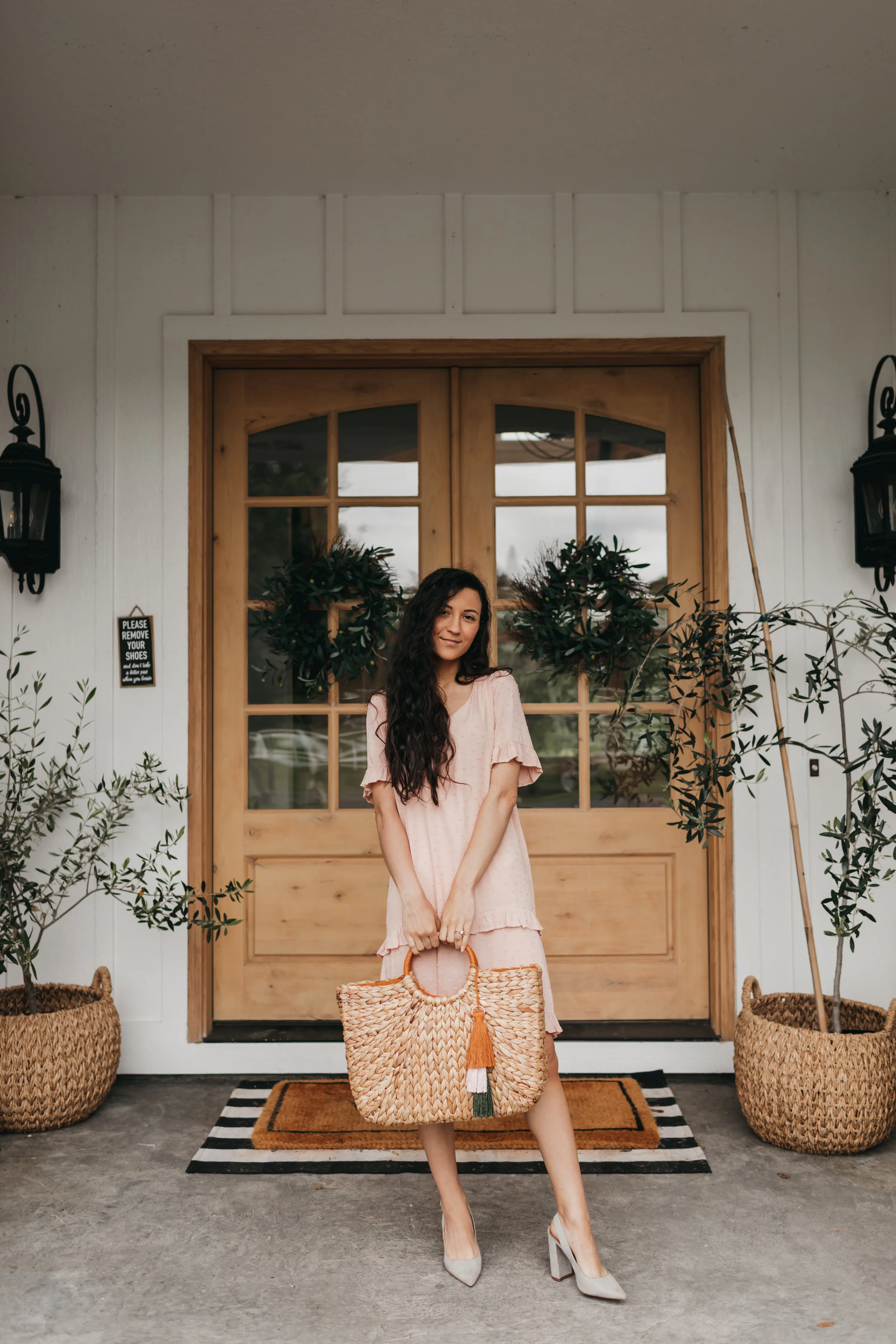 Kaylee Swiss Dot Flare Dress in Peach