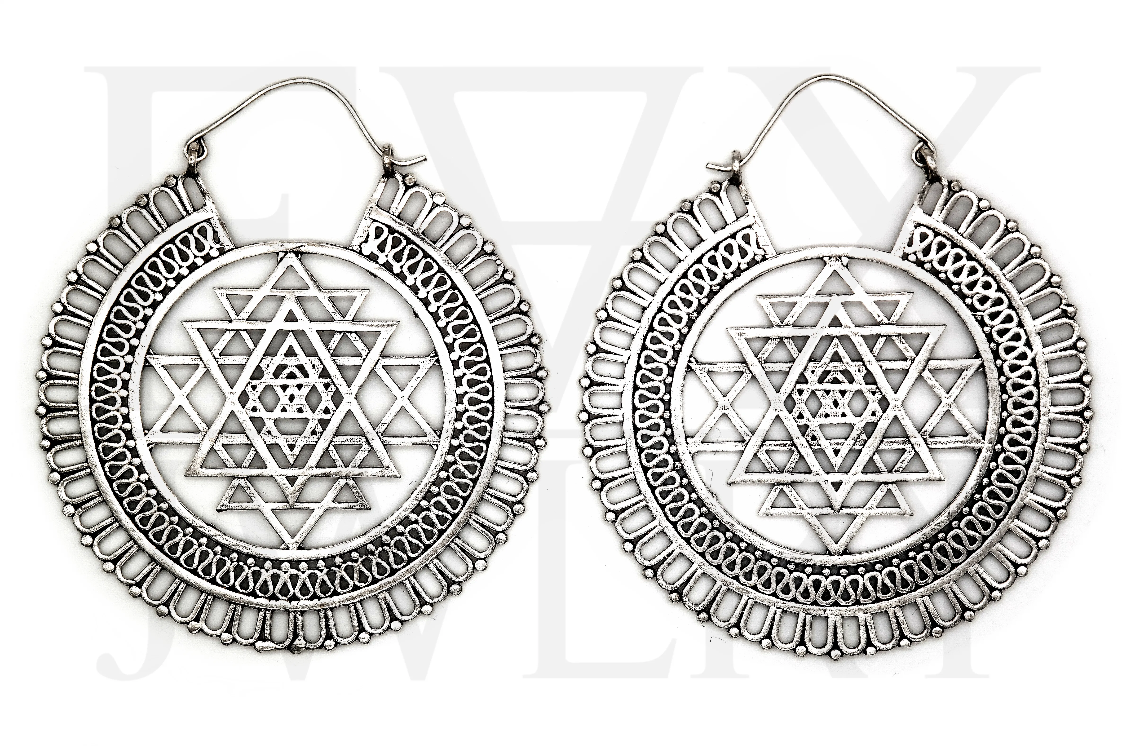 Large Silver Sri Yantra Hoops