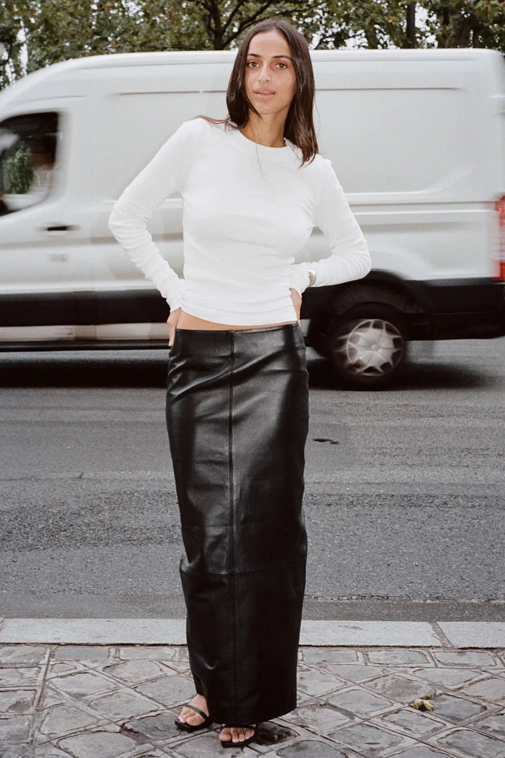 LEATHER COLUMN SKIRT