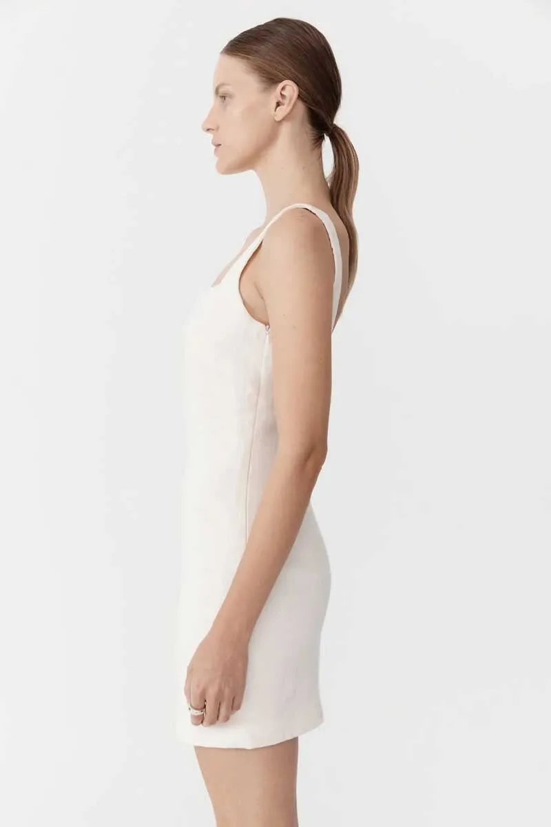 LINEN SQUARE NECK MINI DRESS-IVORY