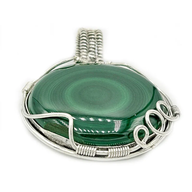 Malachite Round Large Silver Pendant