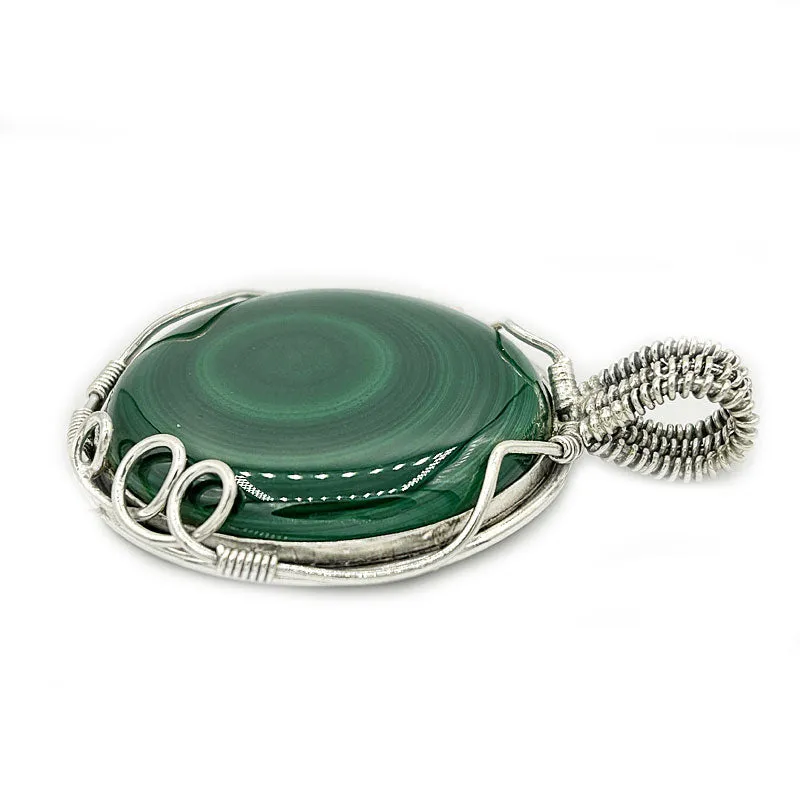 Malachite Round Large Silver Pendant