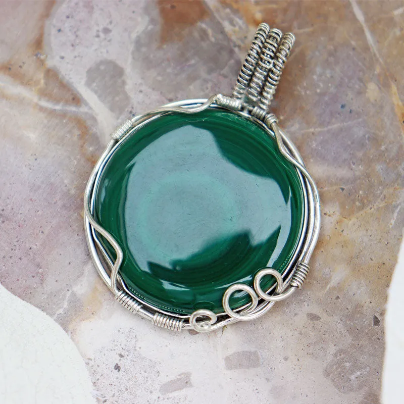 Malachite Round Large Silver Pendant