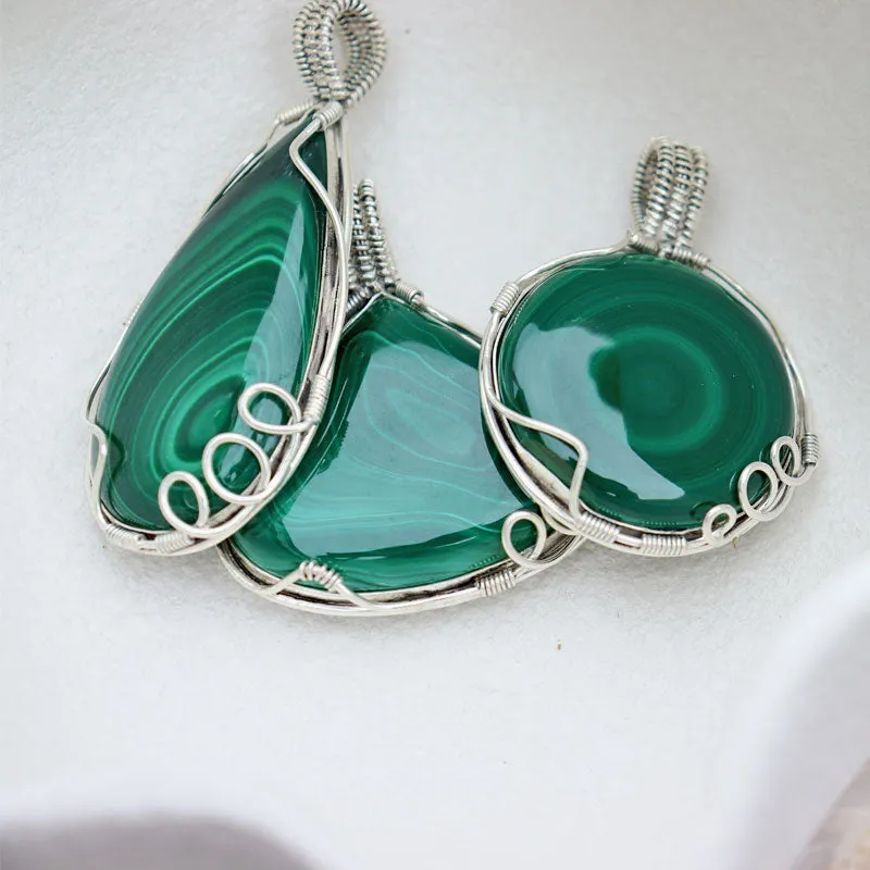 Malachite Round Large Silver Pendant