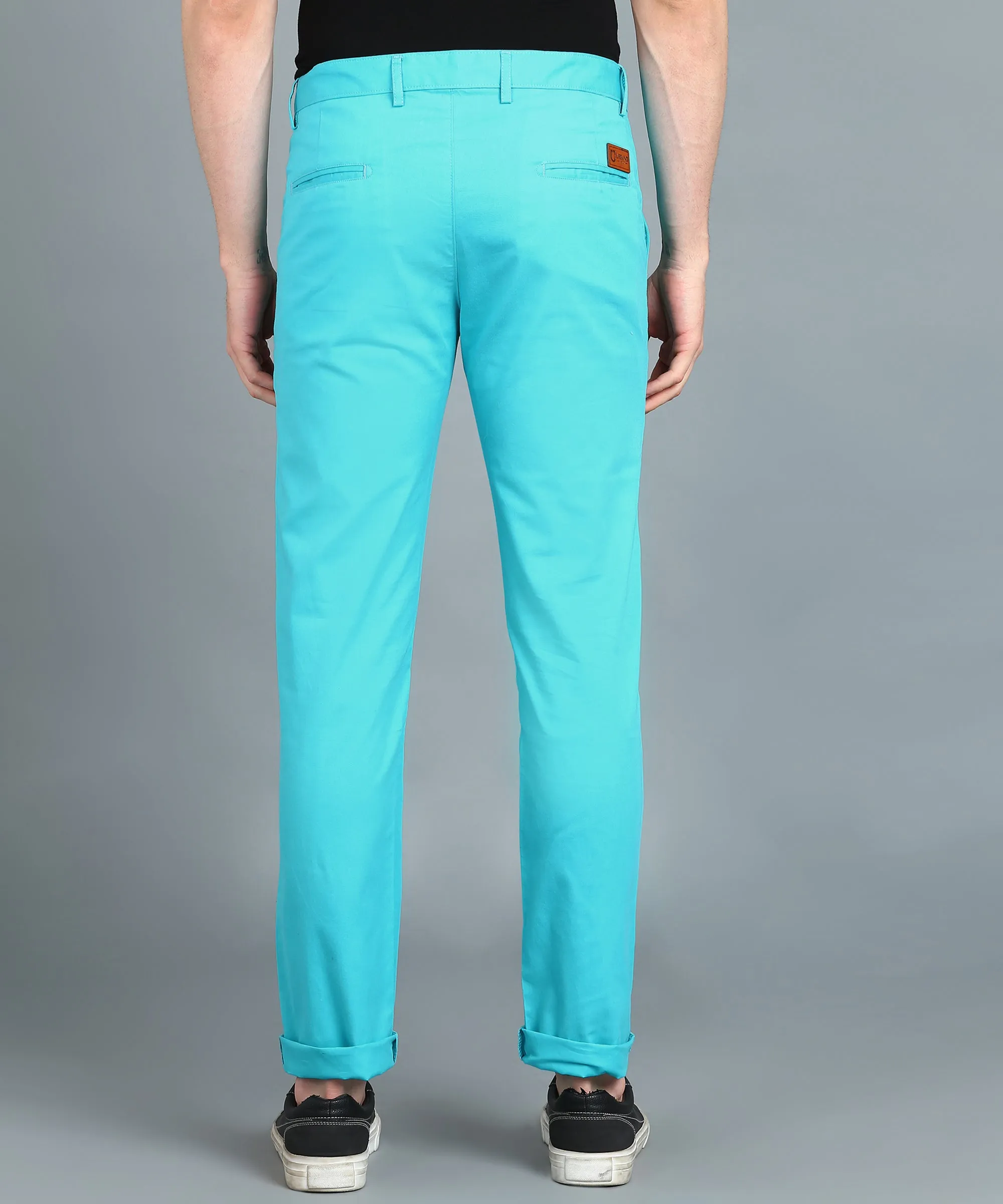 Men's Blue Cotton Light Weight Non-Stretch Slim Fit Casual Trousers