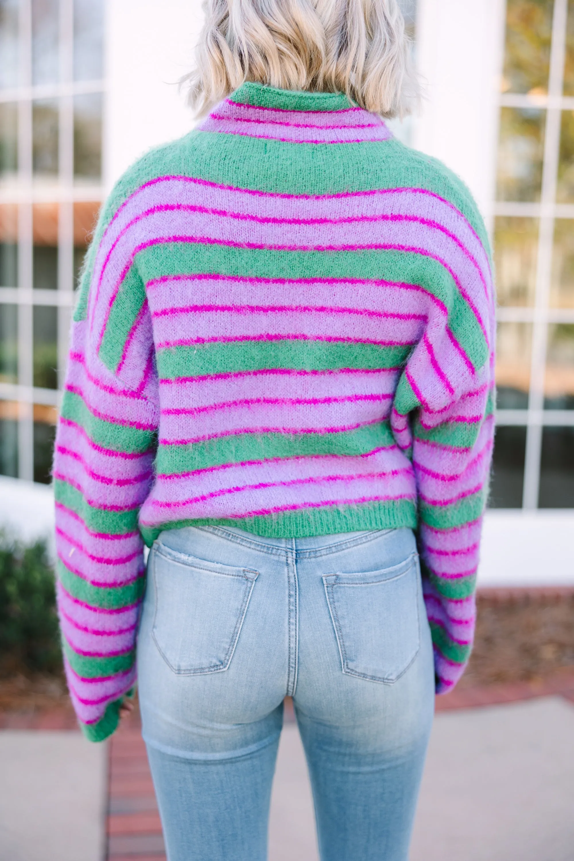 Modern Muse Green Striped Sweater