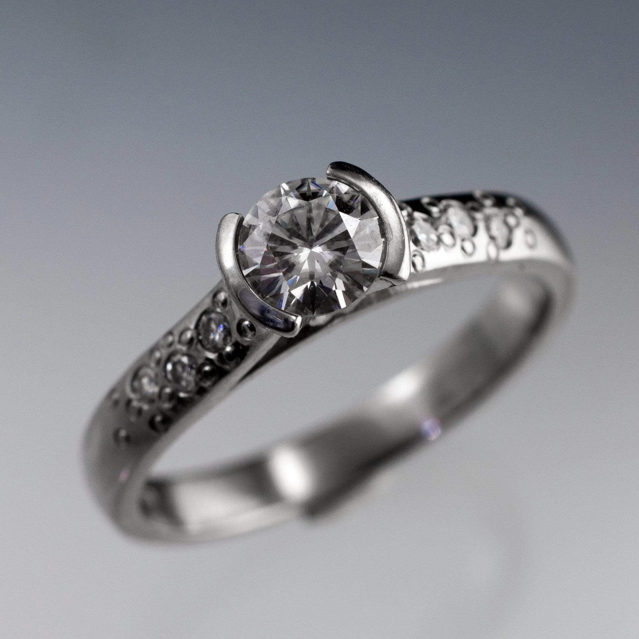 Moissanite Round Half Bezel Star Dust Engagement Ring