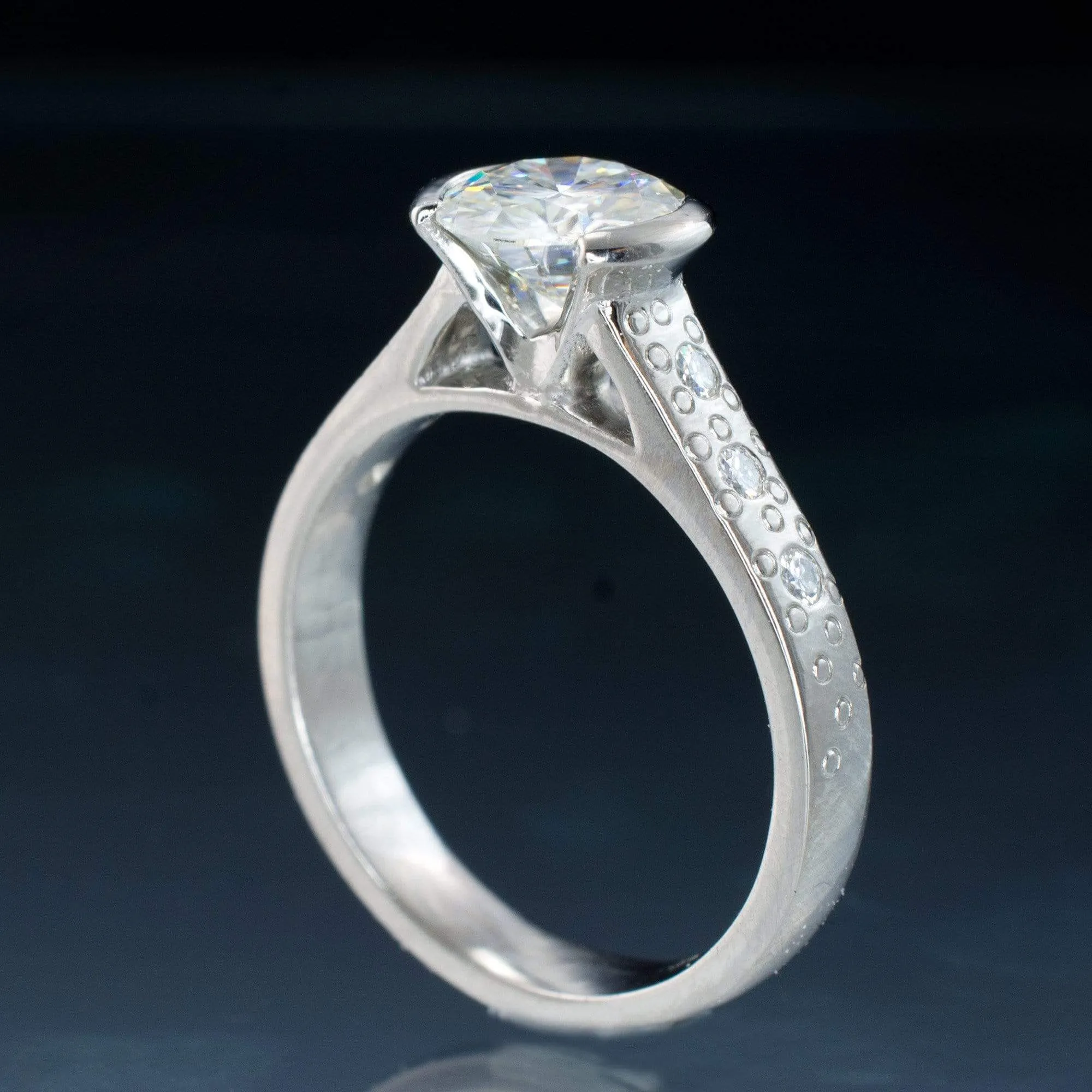 Moissanite Round Half Bezel Star Dust Engagement Ring