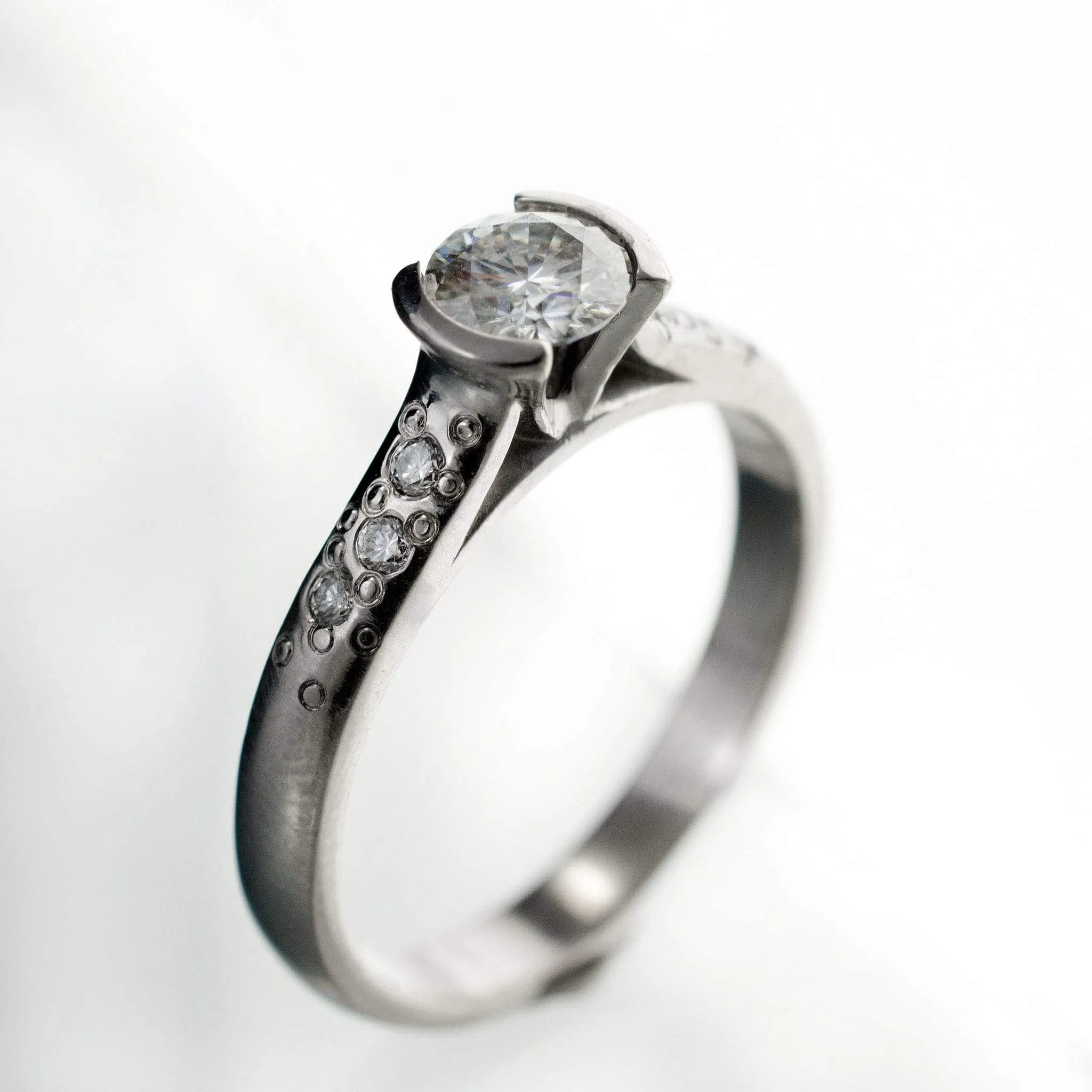 Moissanite Round Half Bezel Star Dust Engagement Ring