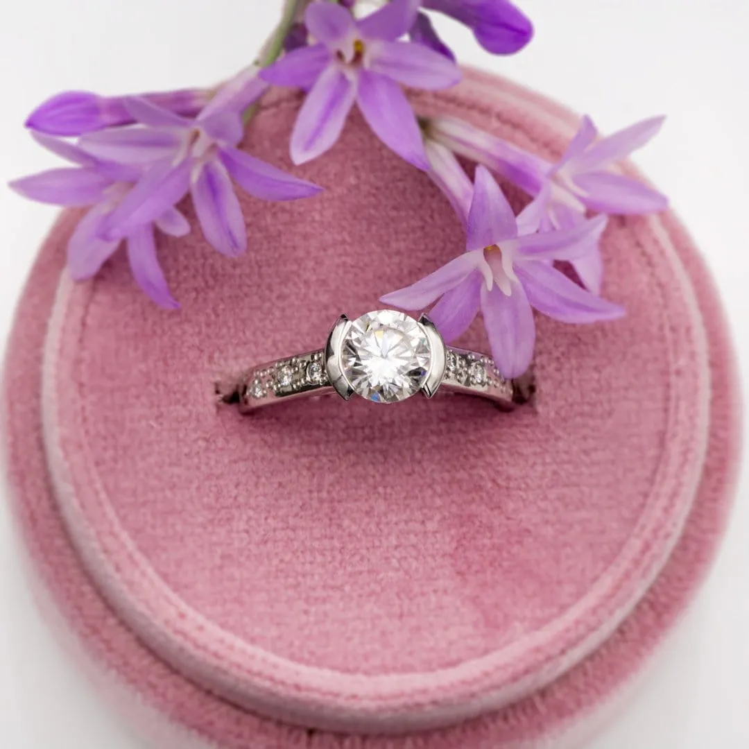 Moissanite Round Half Bezel Star Dust Engagement Ring