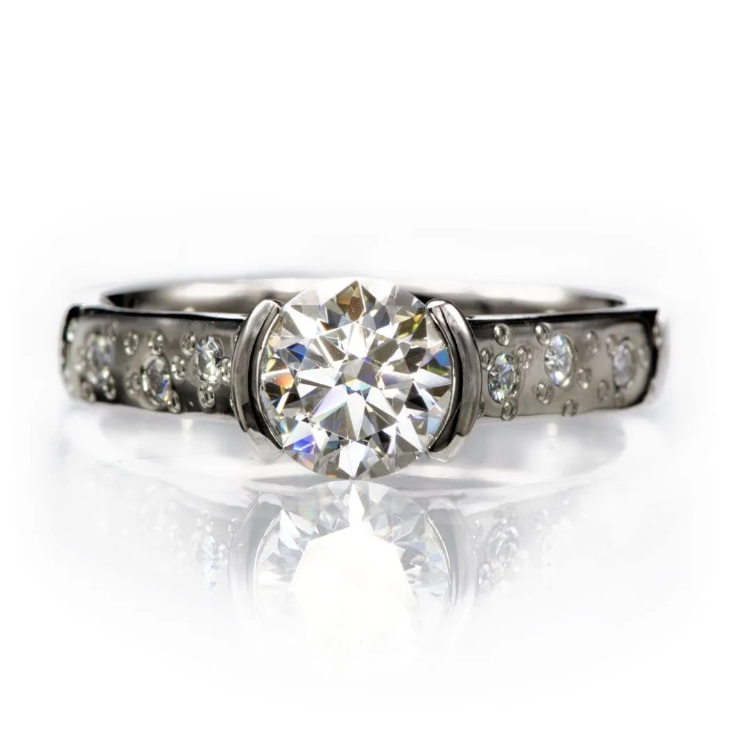 Moissanite Round Half Bezel Star Dust Engagement Ring