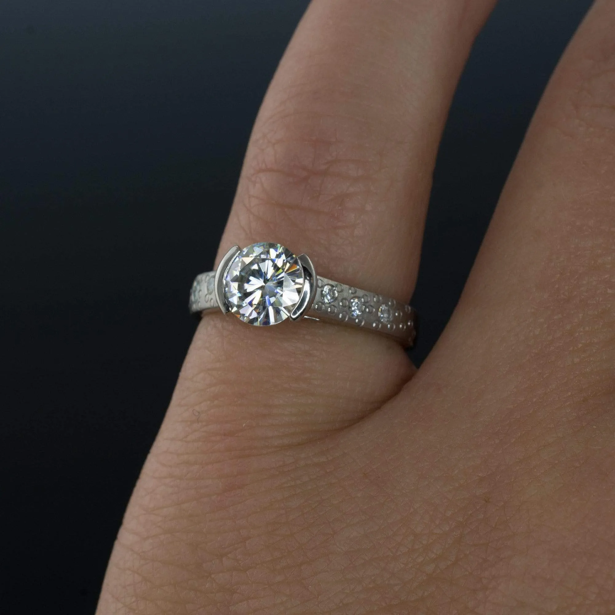 Moissanite Round Half Bezel Star Dust Engagement Ring