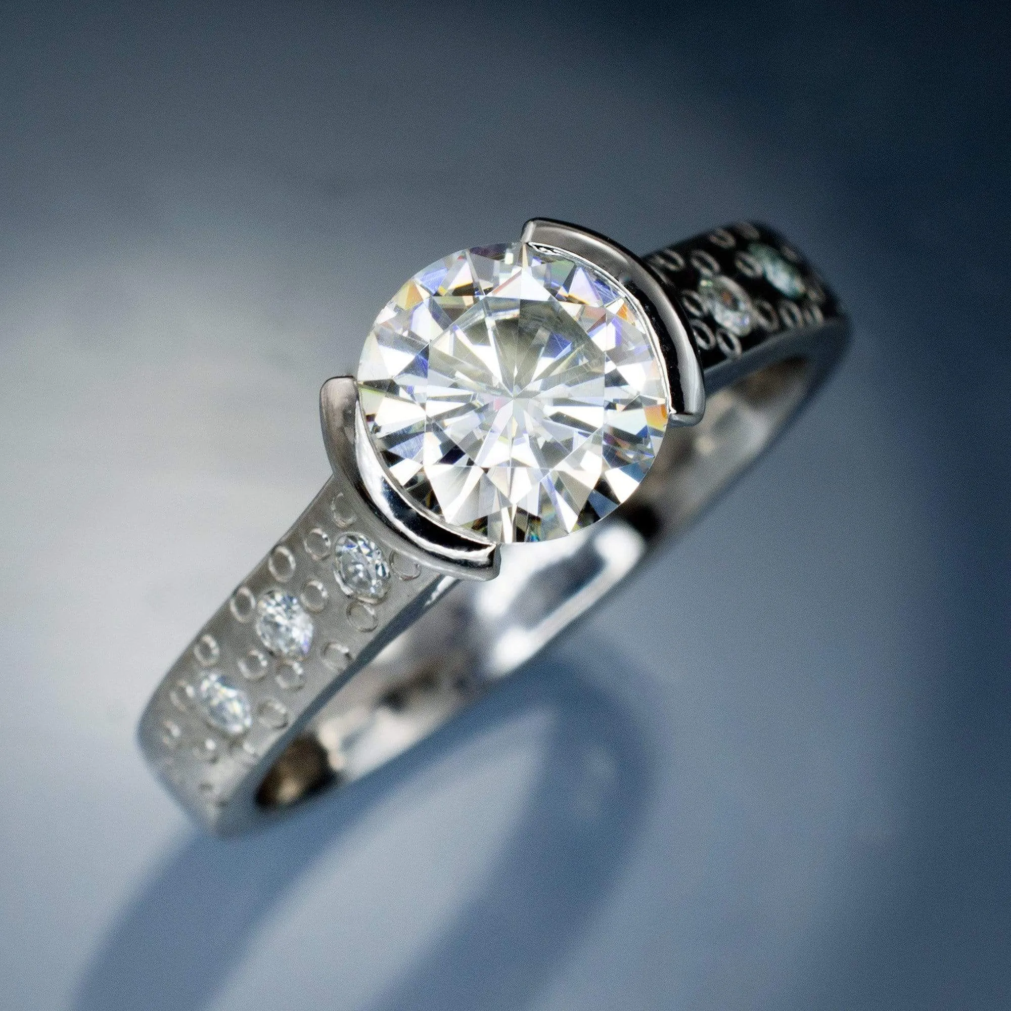 Moissanite Round Half Bezel Star Dust Engagement Ring