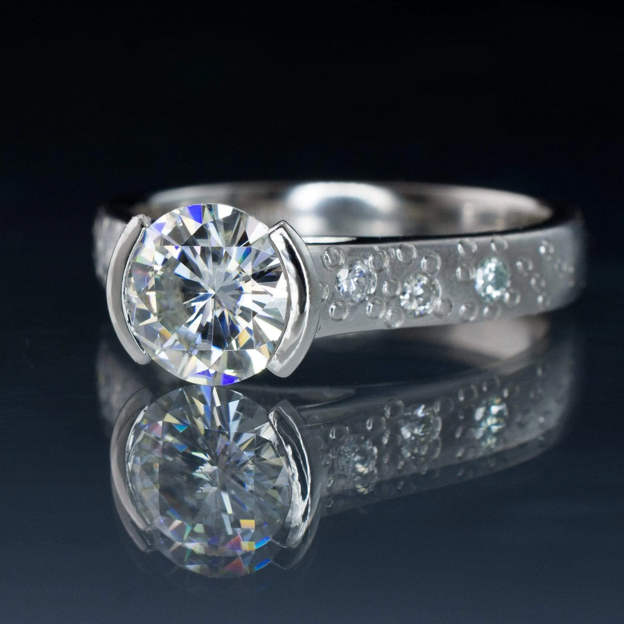 Moissanite Round Half Bezel Star Dust Engagement Ring