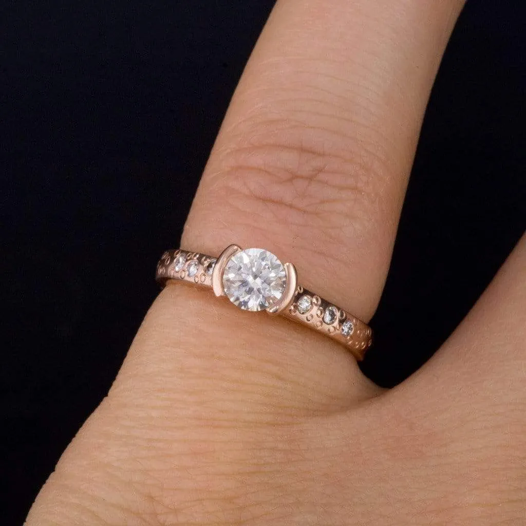 Moissanite Round Half Bezel Star Dust Engagement Ring