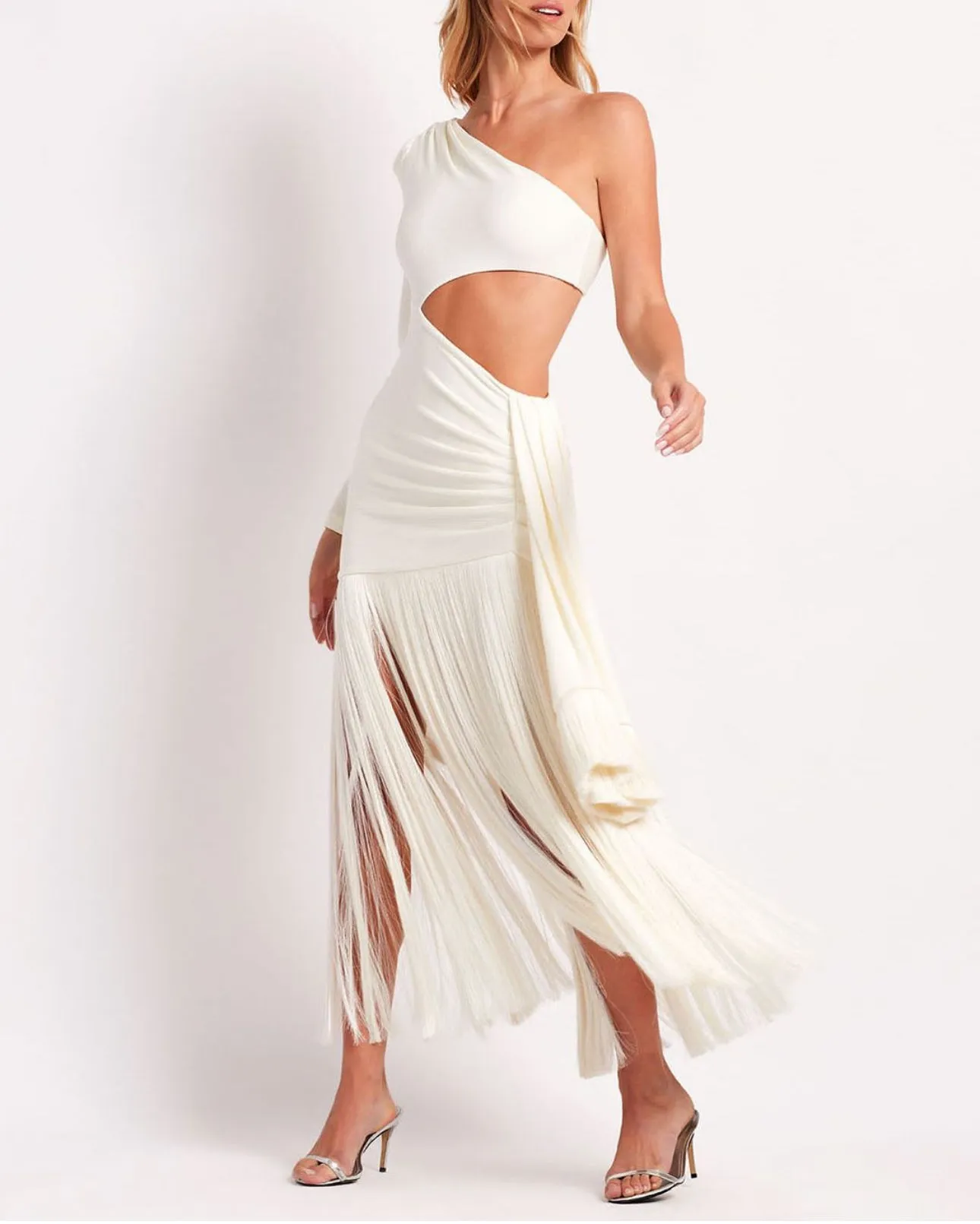 Patbo - Cutout Fringe Trim Maxi Dress - Ecru