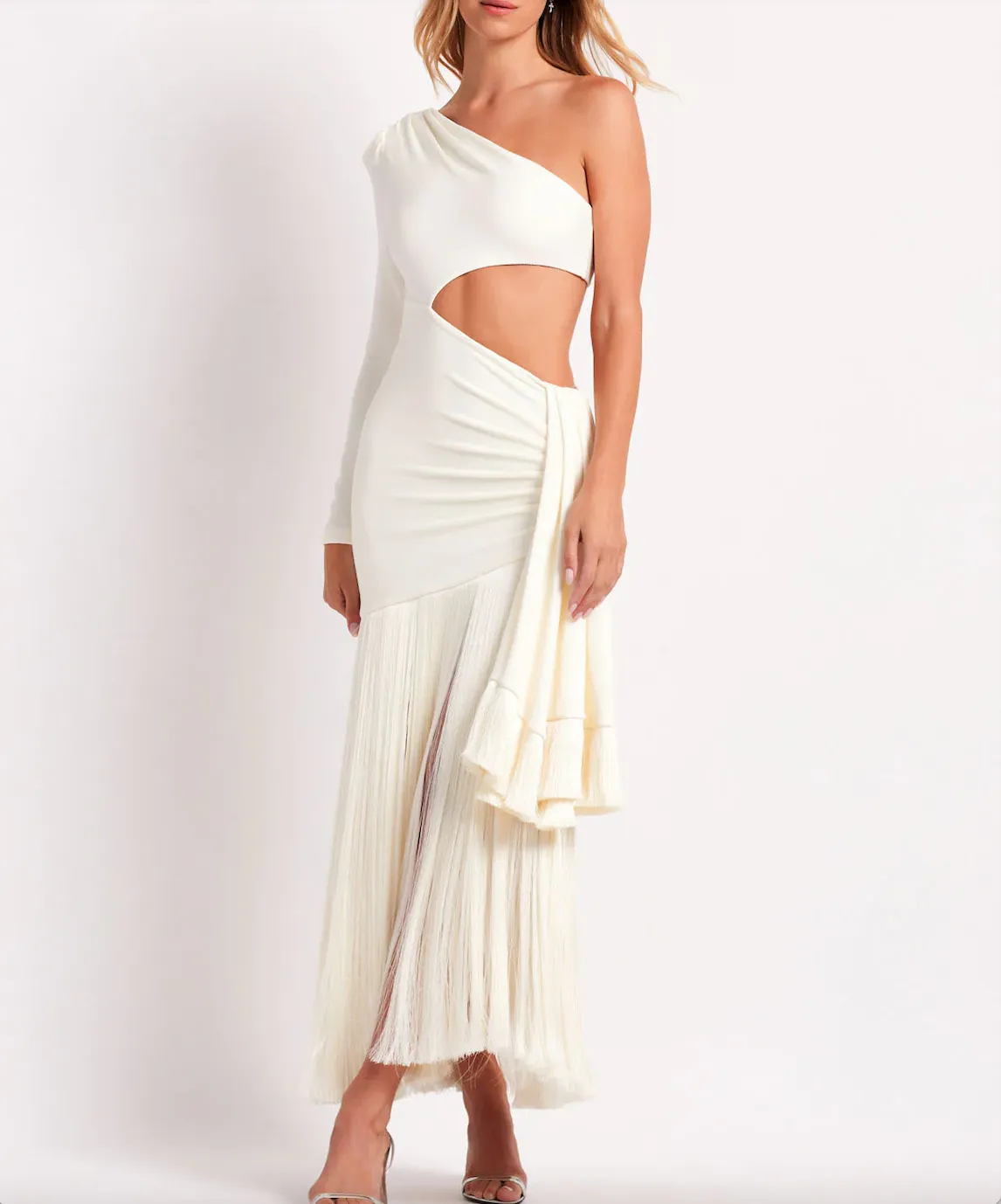 Patbo - Cutout Fringe Trim Maxi Dress - Ecru