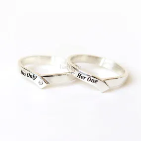 Personalized Chevron ring in sterling silver, Couple Rings--Custom engraving Ring, His only, Her one