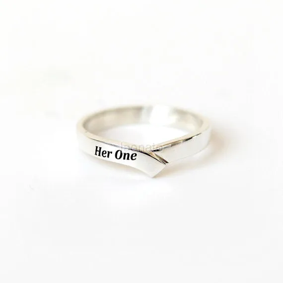 Personalized Chevron ring in sterling silver, Couple Rings--Custom engraving Ring, His only, Her one