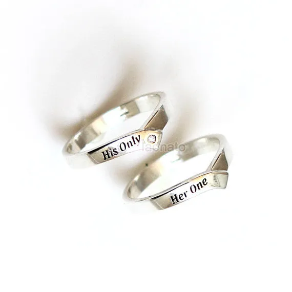 Personalized Chevron ring in sterling silver, Couple Rings--Custom engraving Ring, His only, Her one