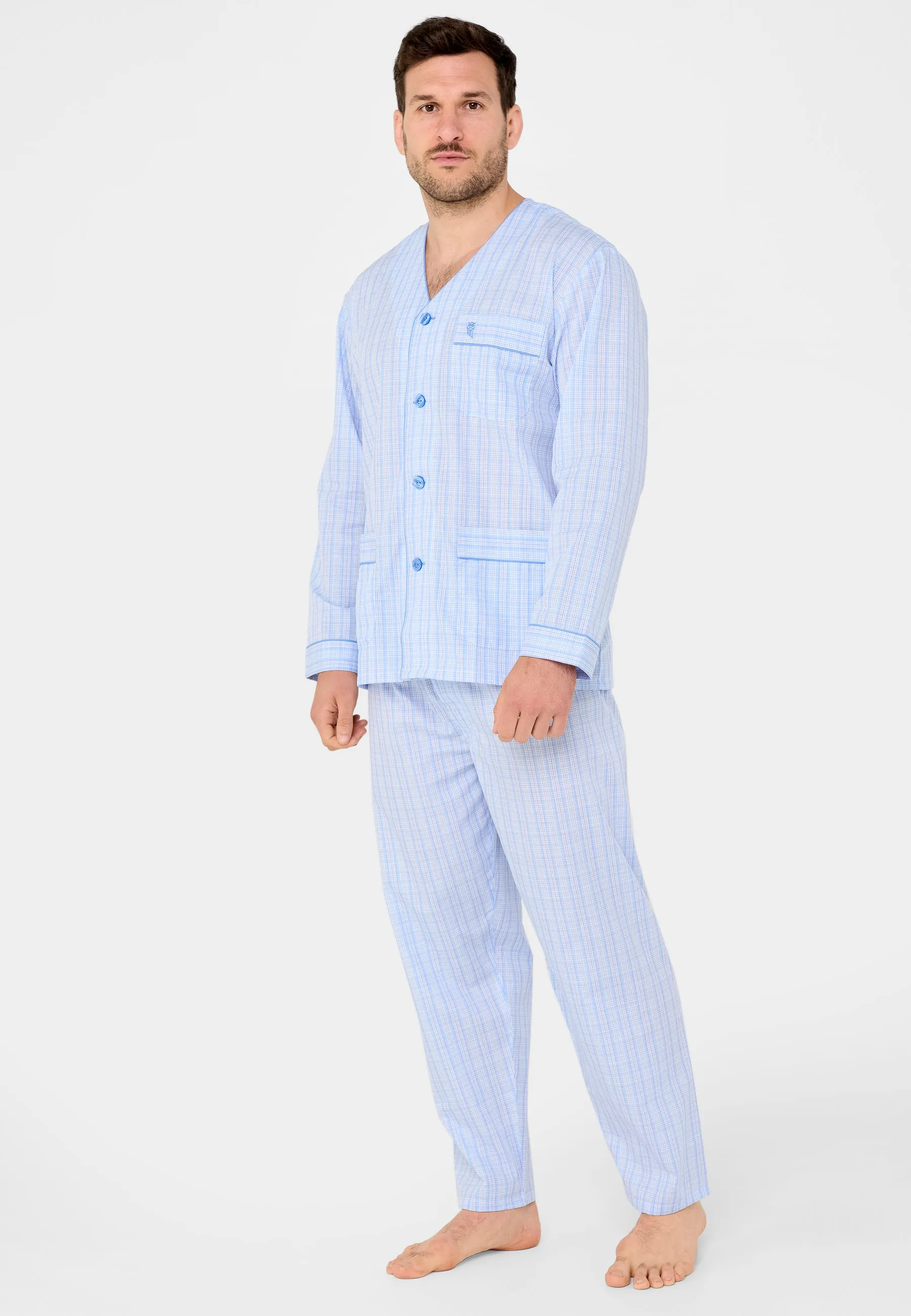 Pijama Hombre Largo Judo Popelín Cuadros - Azul 5626_30