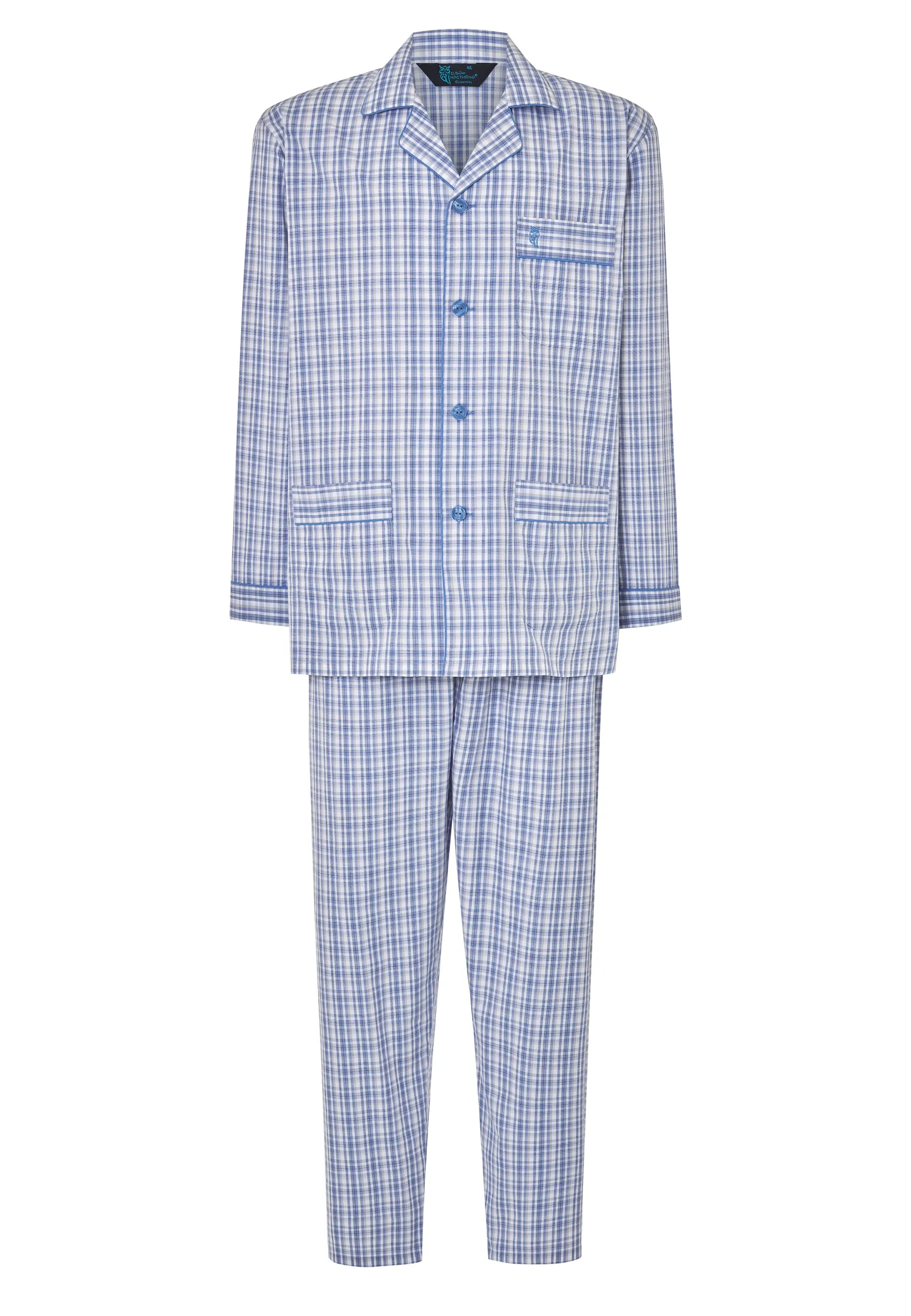 Pijama Hombre Largo Solapa Popelín Cuadros - Azul 2982_30