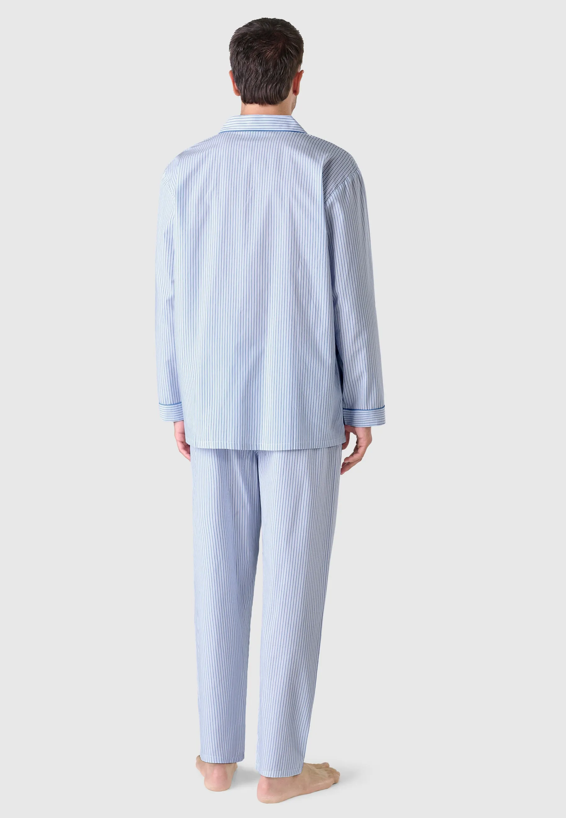 Pijama Hombre Largo Solapa Popelín Rayas - Azul 2985_33