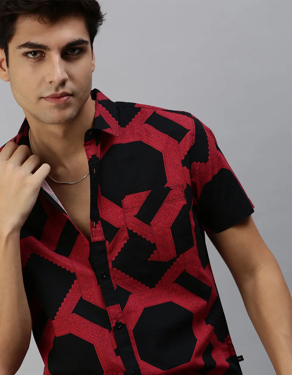 Red Geometric Printed Casual Shirt