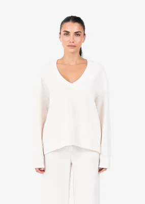 Rib Knit Lounge V-Neck LS Top Oatmeal