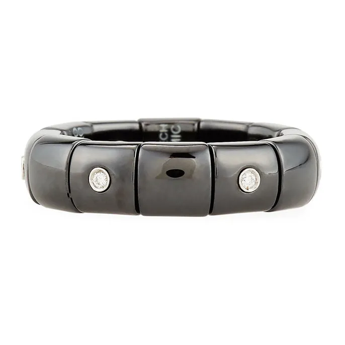 Roberto Demeglio Pura Black Ceramic Alternating Diamond Elastic Ring Band High Polish