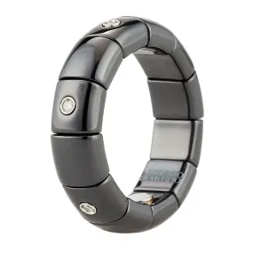 Roberto Demeglio Pura Black Ceramic Alternating Diamond Elastic Ring Band High Polish