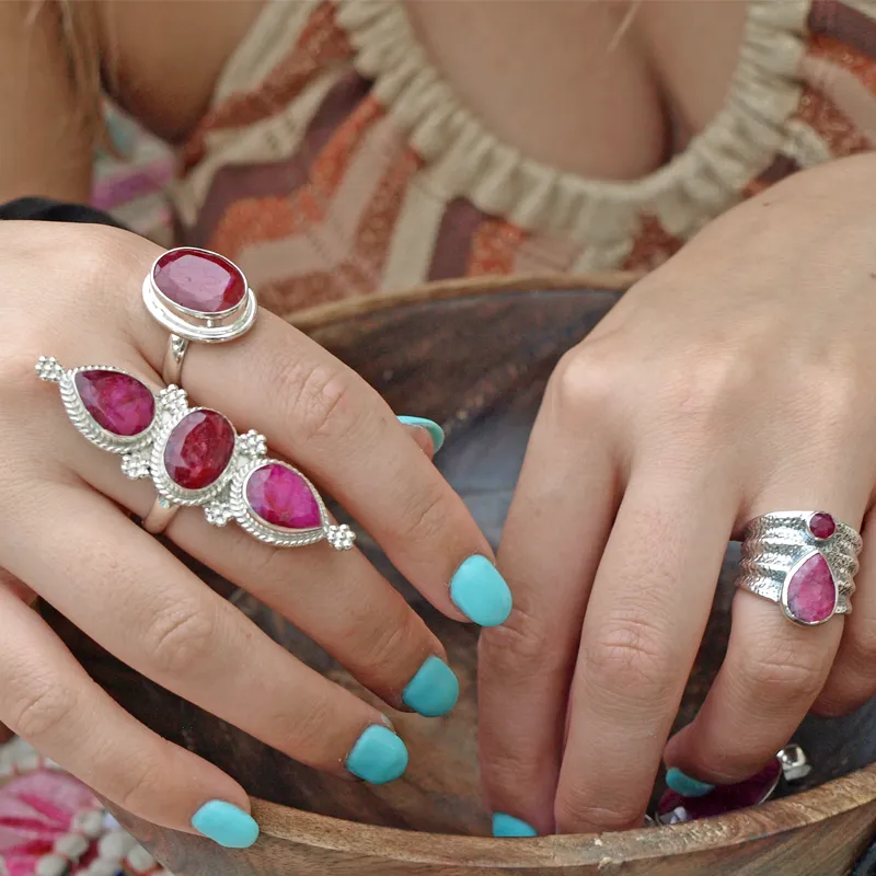 Ruby Triple Stone Bohemian Ring